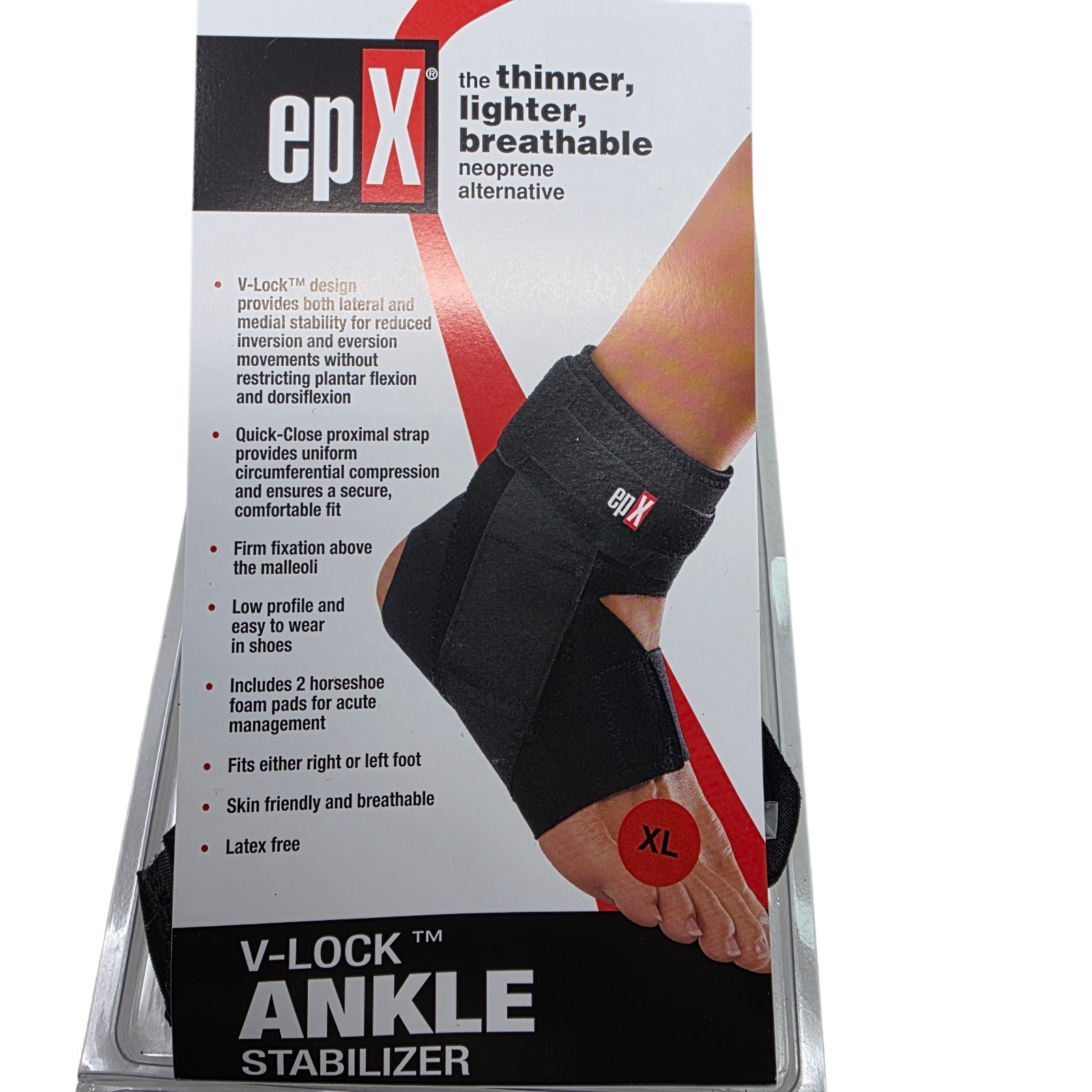 NEW epX 6388 XL V-Lock Ankle Stabilizer Brace Medial/Lateral Foam Pads