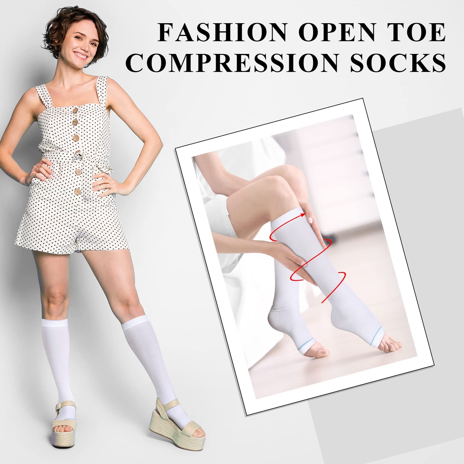 4 Pairs Open Toe Anti Embolism Compression Stockings TED Hose 15-20mmHg Compr…