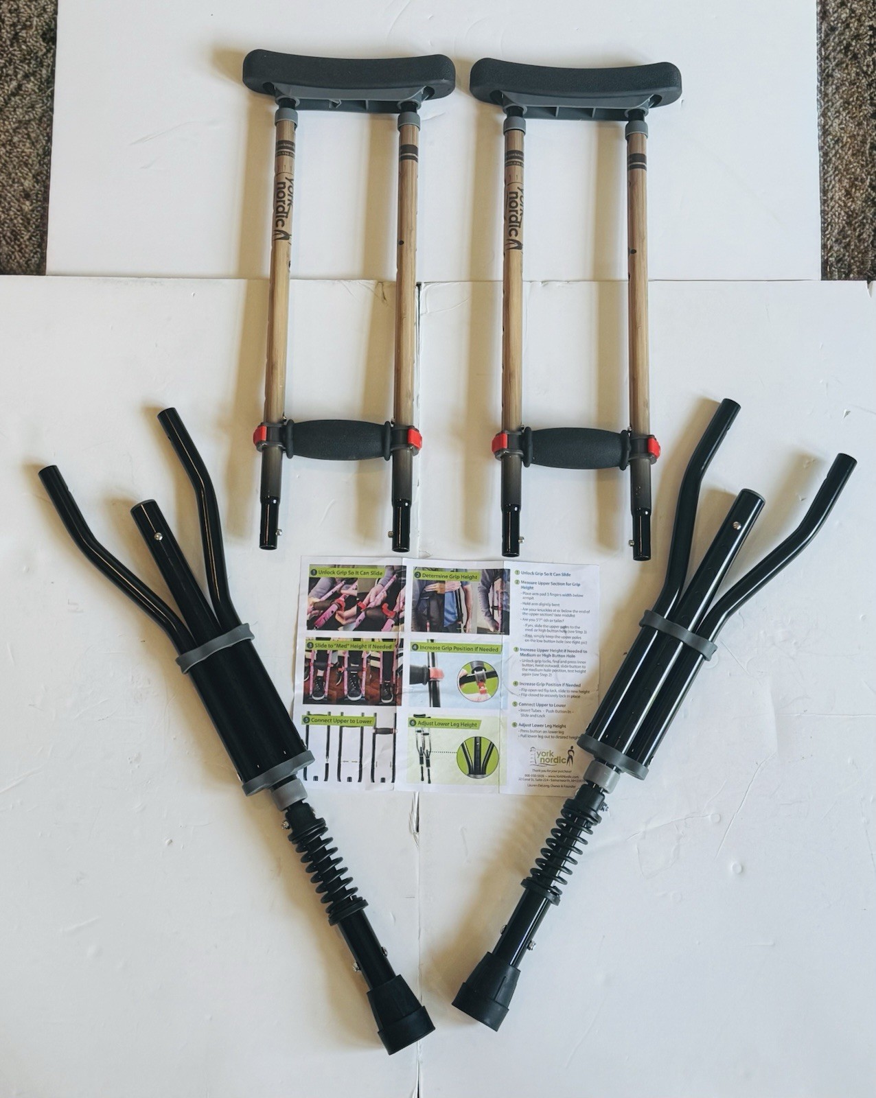 NEW OPEN BOX York Nordic Spring Cushion Crutches Adjustable Travel 330 lb Pair