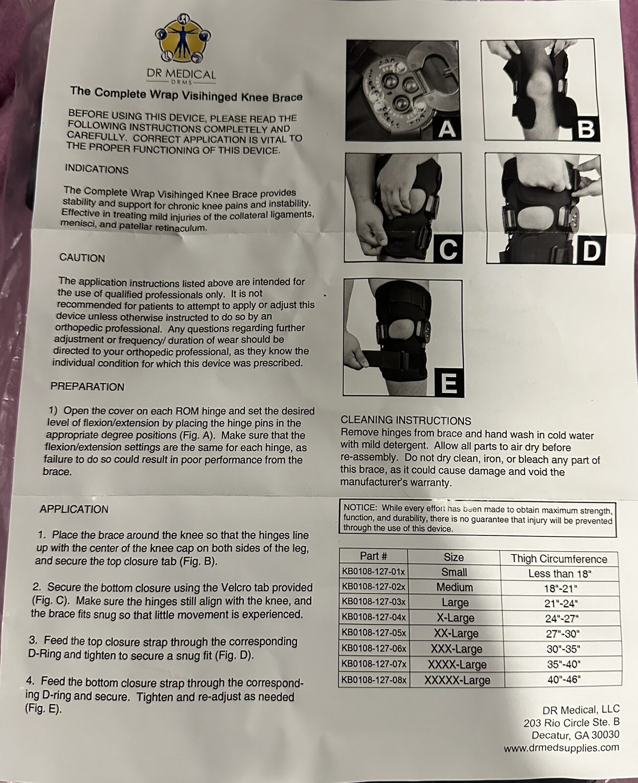 KB0108-127-03x Dr Medical Visihinged Knee Brace Size Large