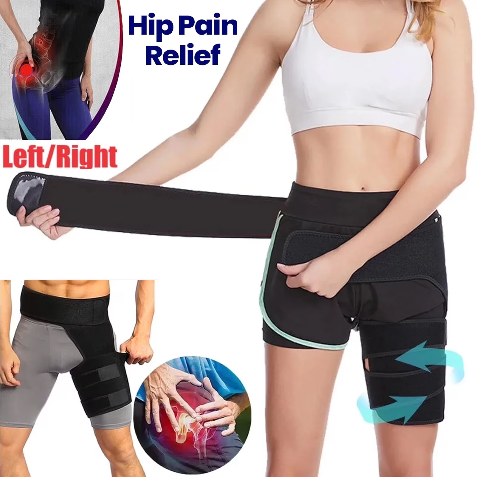 Hip Brace, Adjustable Thigh Compression Sleeve, Hip Pain Groin Support Wrap Belt