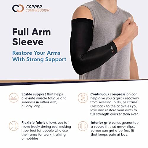 Arm Sleeve – Copper Infused Full Arm Brace for Forearm, Bicep, Triceps – Tenn…
