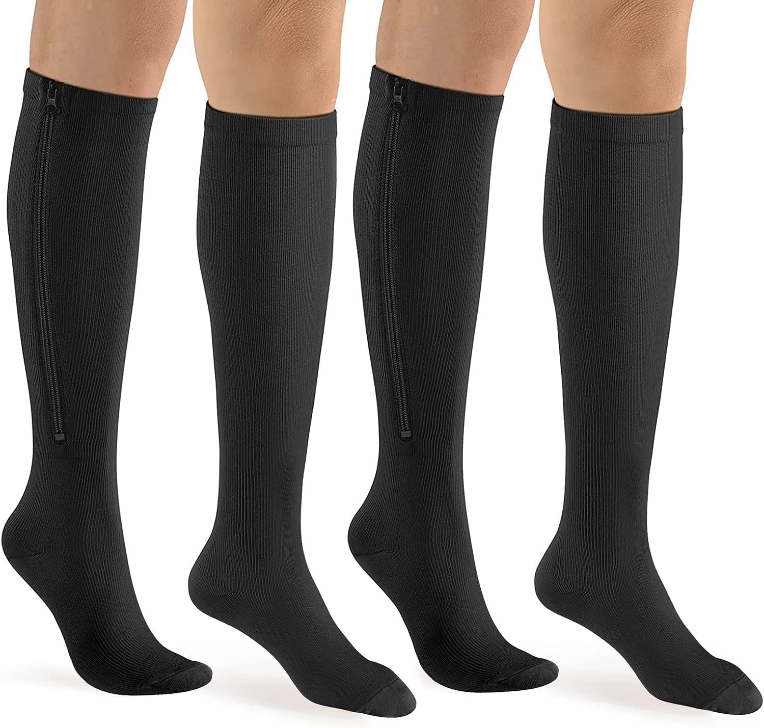 Zipper Close Toe Compression Socks for Women and Men 2 Pairs Knee high 15-20m…