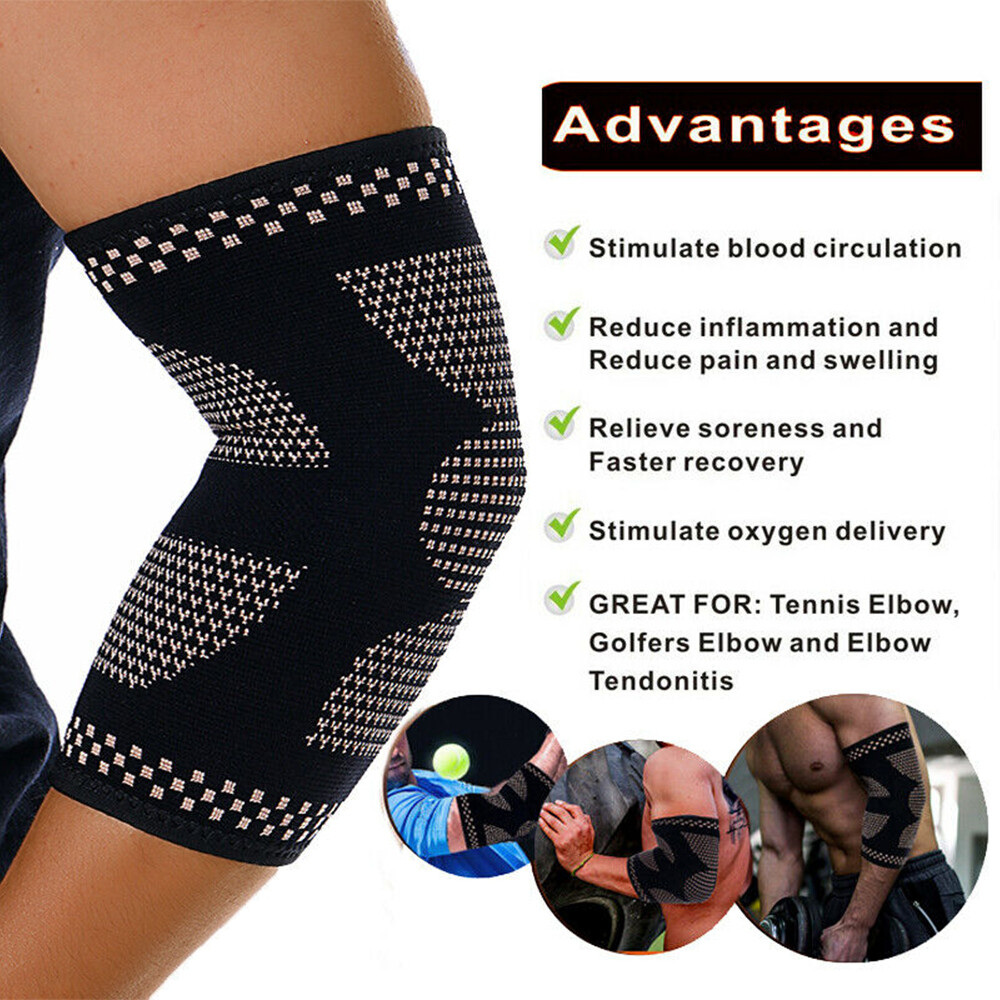 Copper Tennis Elbow Pad Brace Support Compression Sleeve for Arthritis Arm Pain