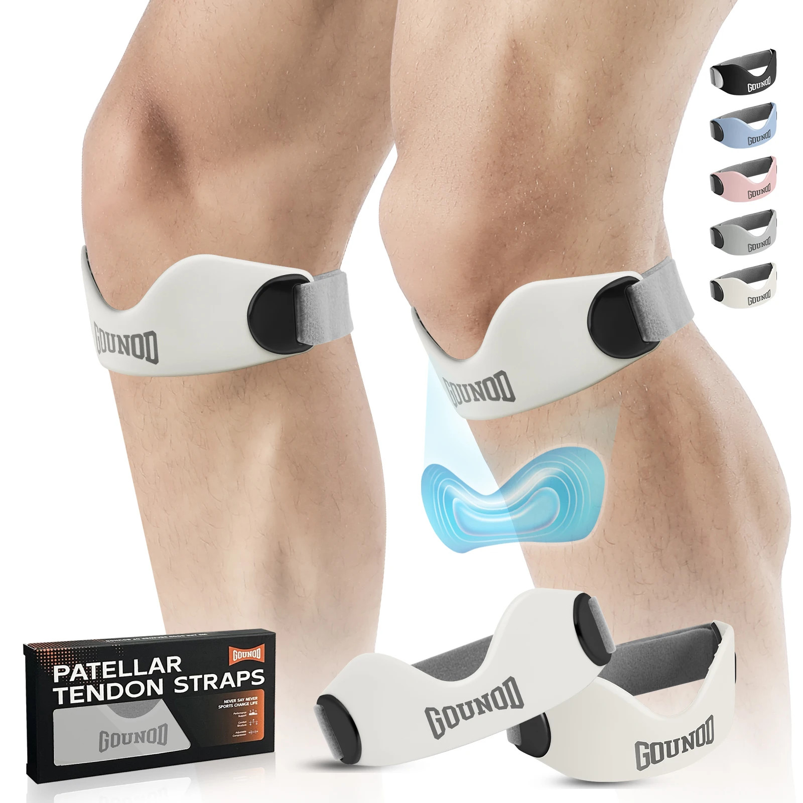 GOUNOD Silicone Patellar Tendon Support Strap for Knee Pain Relief Non-slip Adju
