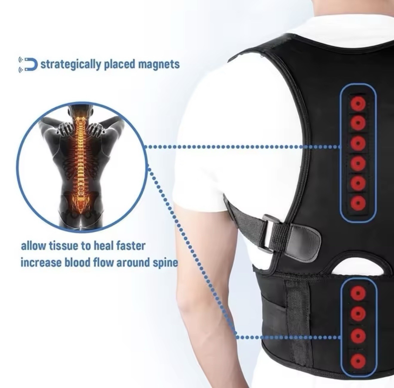 KWEEPFULL Magnetic Adjustable Posture Corrector Neoprene Black Beige Multi Size