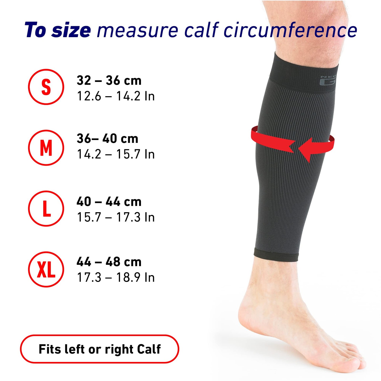 Neo-G Calf Compression Sleeve for Men and Women LARGE: 40 – 44 CM, Black