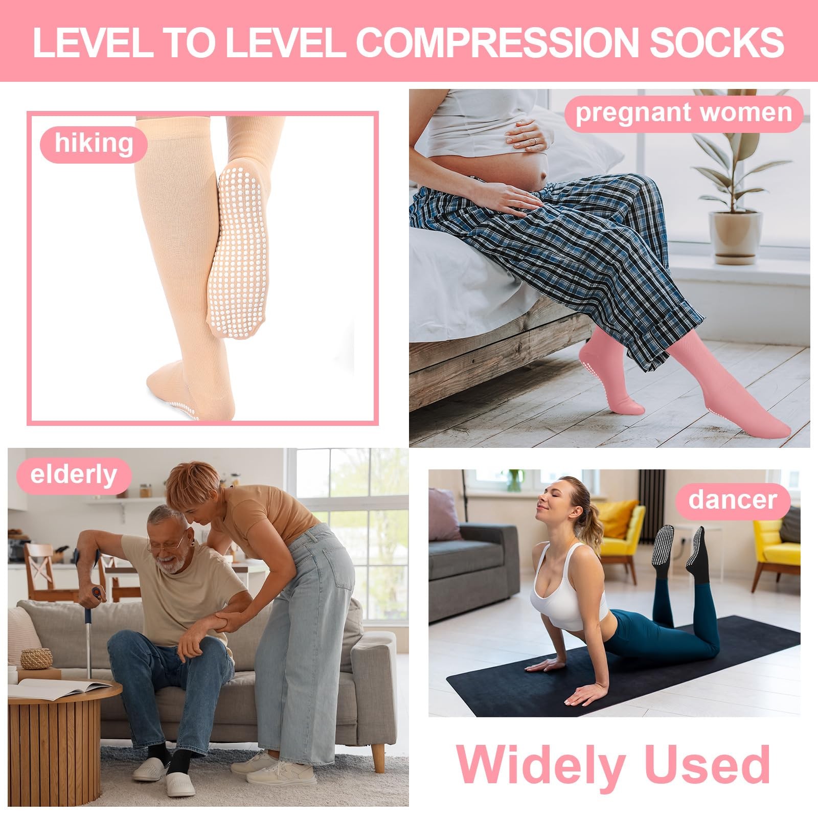 3 Pair Non Slip Compression Socks for Women Men 20-30mmhg Graduated Compressi…