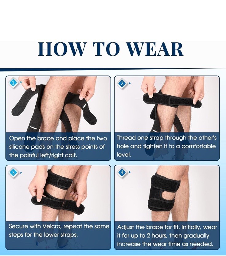 Adjustable Calf/Leg Brace Silicone Pads Metal Splints Pain Relief Black One Size