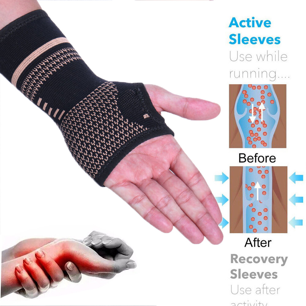 Compression Copper Wrist Hand Brace Carpal Tunnel Support Arthritis Sprain Pain