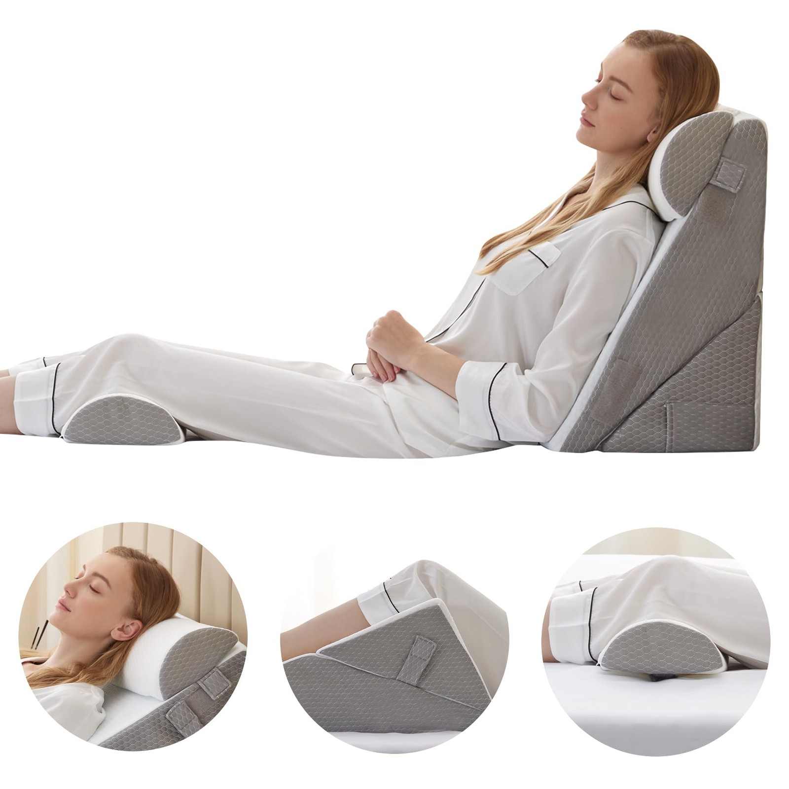 Bedluxe Adjustable 4pcs Bed 9&12 Inch + 2 Head Pillow, White/Grey