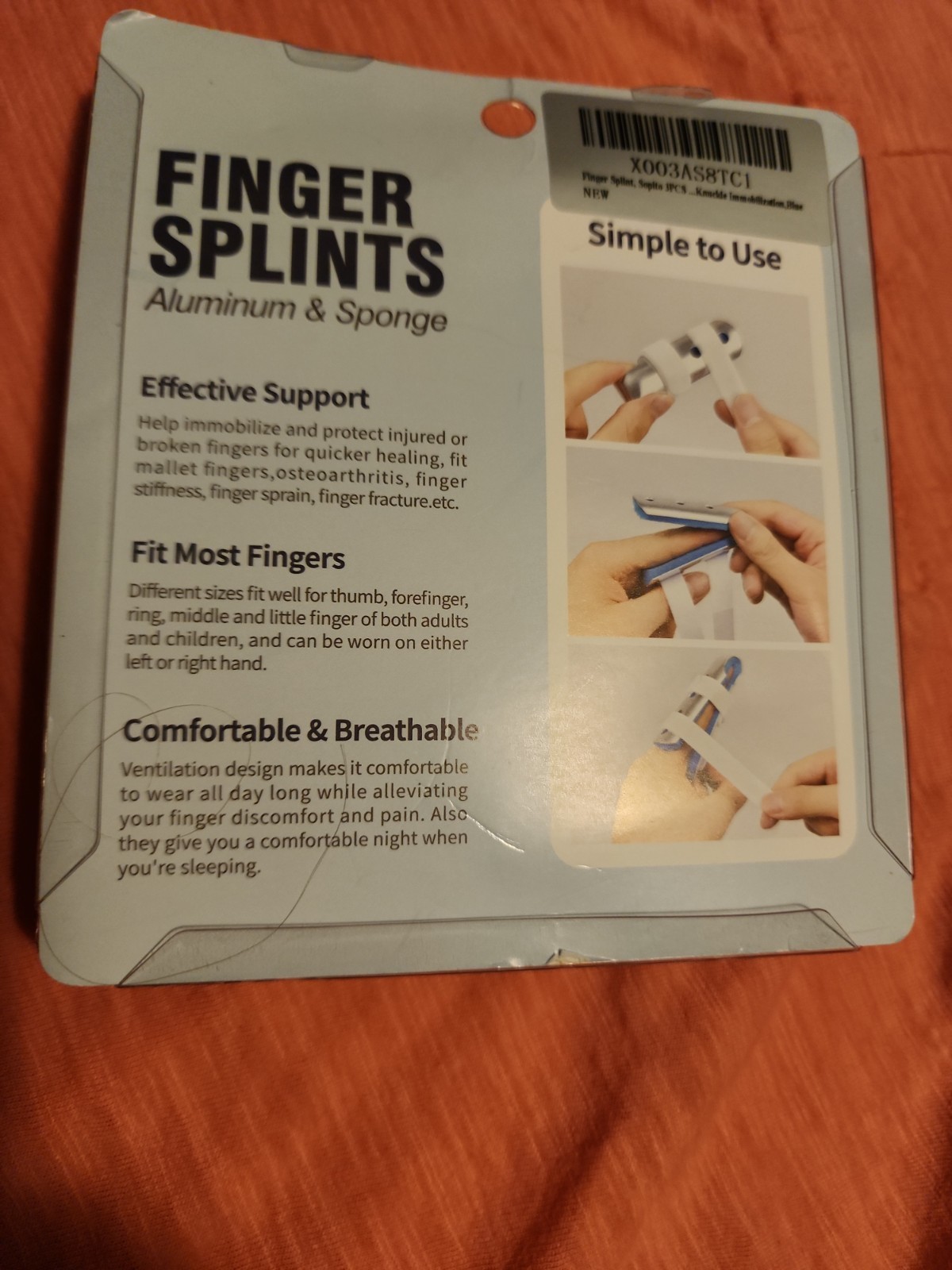 Sopito Finger Splint, 3PCS Support Brace One Size, Blue