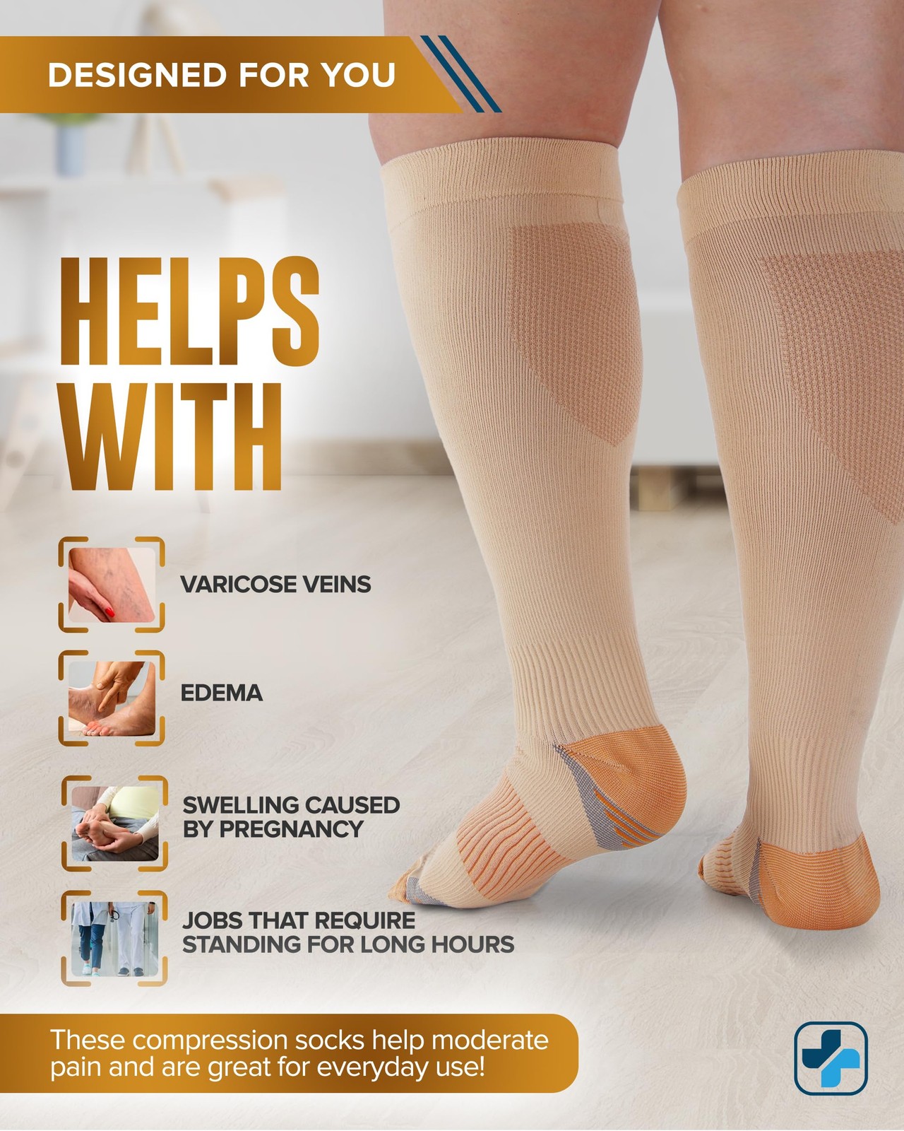 Doctor’s Select Copper Plus Size Compression 3X-Large, Black/Tan – 2 Pairs