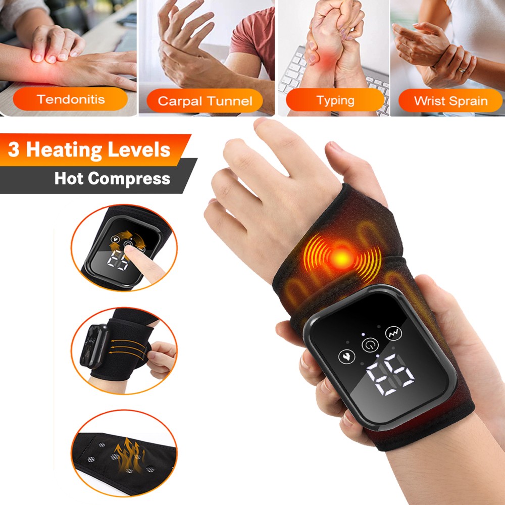 Electric 3 Mode Vibration& Heat Wrist Protector Hand Wrist Hot Compress Massager
