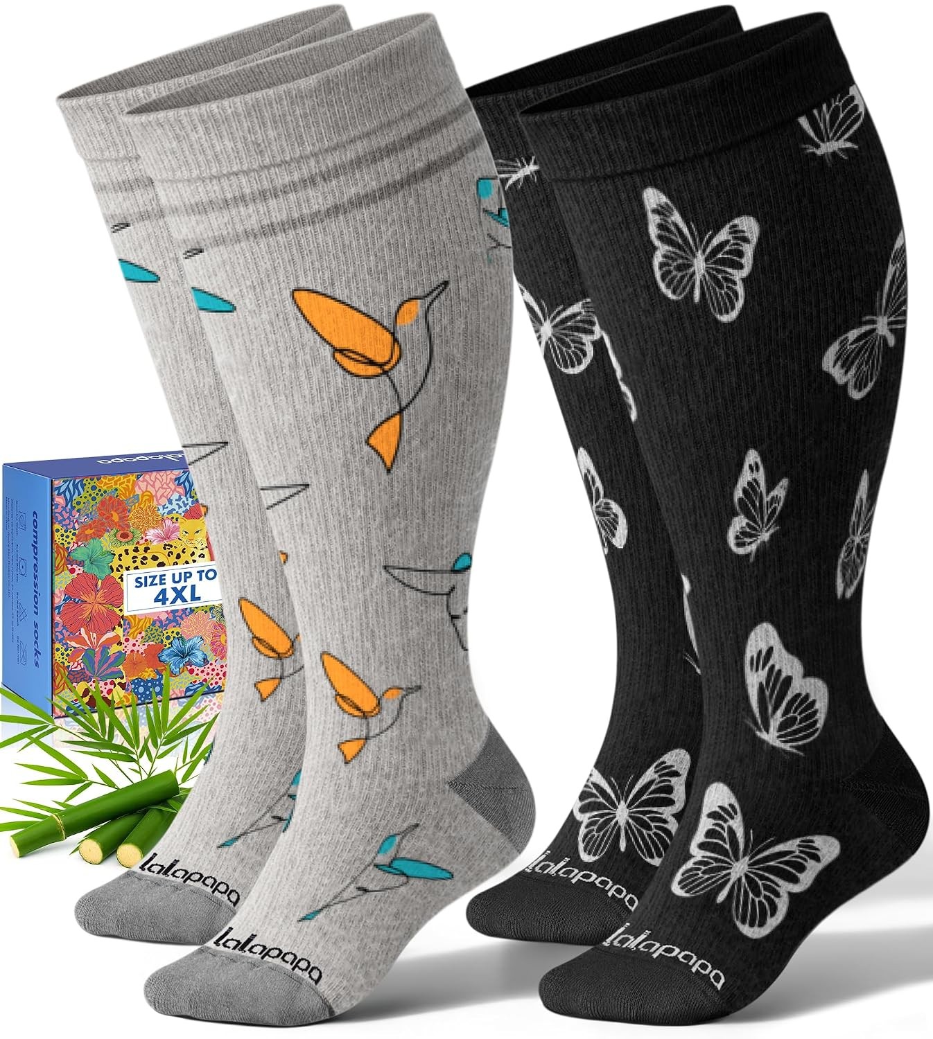 Women’s Wide Calf Bamboo Viscose Compression Socks XXL Butterfly Hummingbird