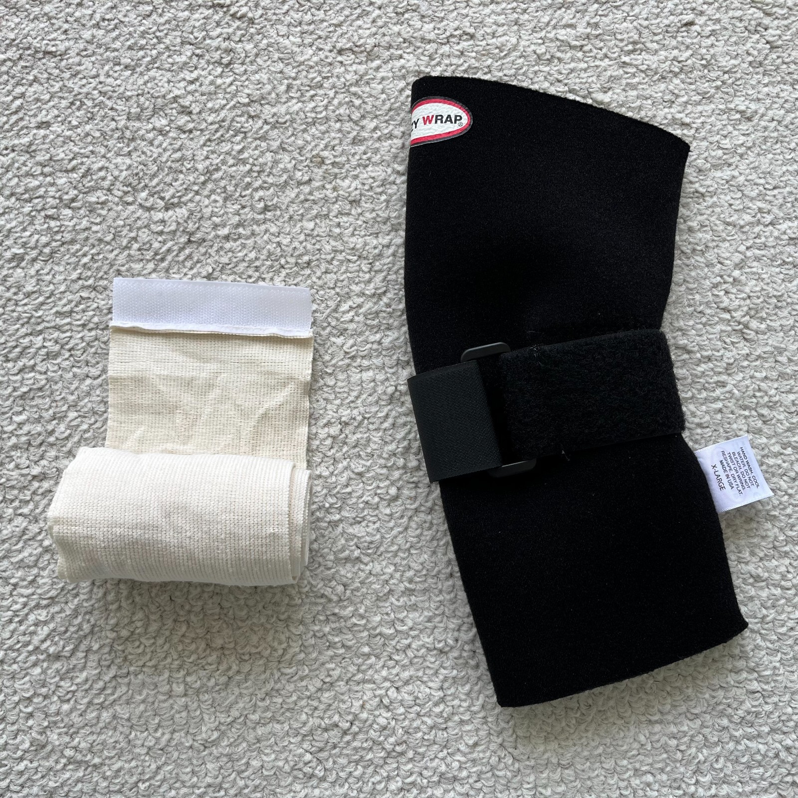 Ezy Wrap Elbow Compression Sleeve Black + Beige strip wrap w/vel-cro closure 6ft