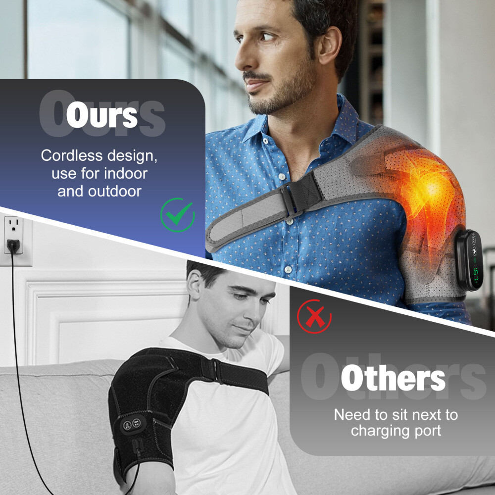 Electric Heated Vibration Shoulder Massager Brace Rotator Cuff Joint Pain Relief