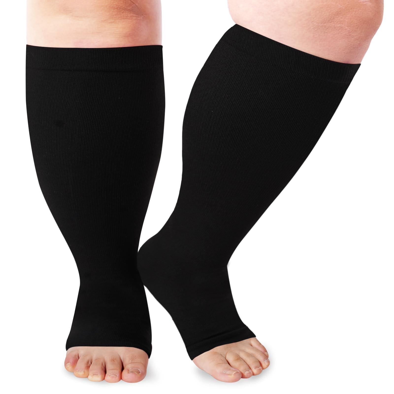 Toeless Plus Size Compression Socks for Women Open 5X-Large-6X-Large, Black