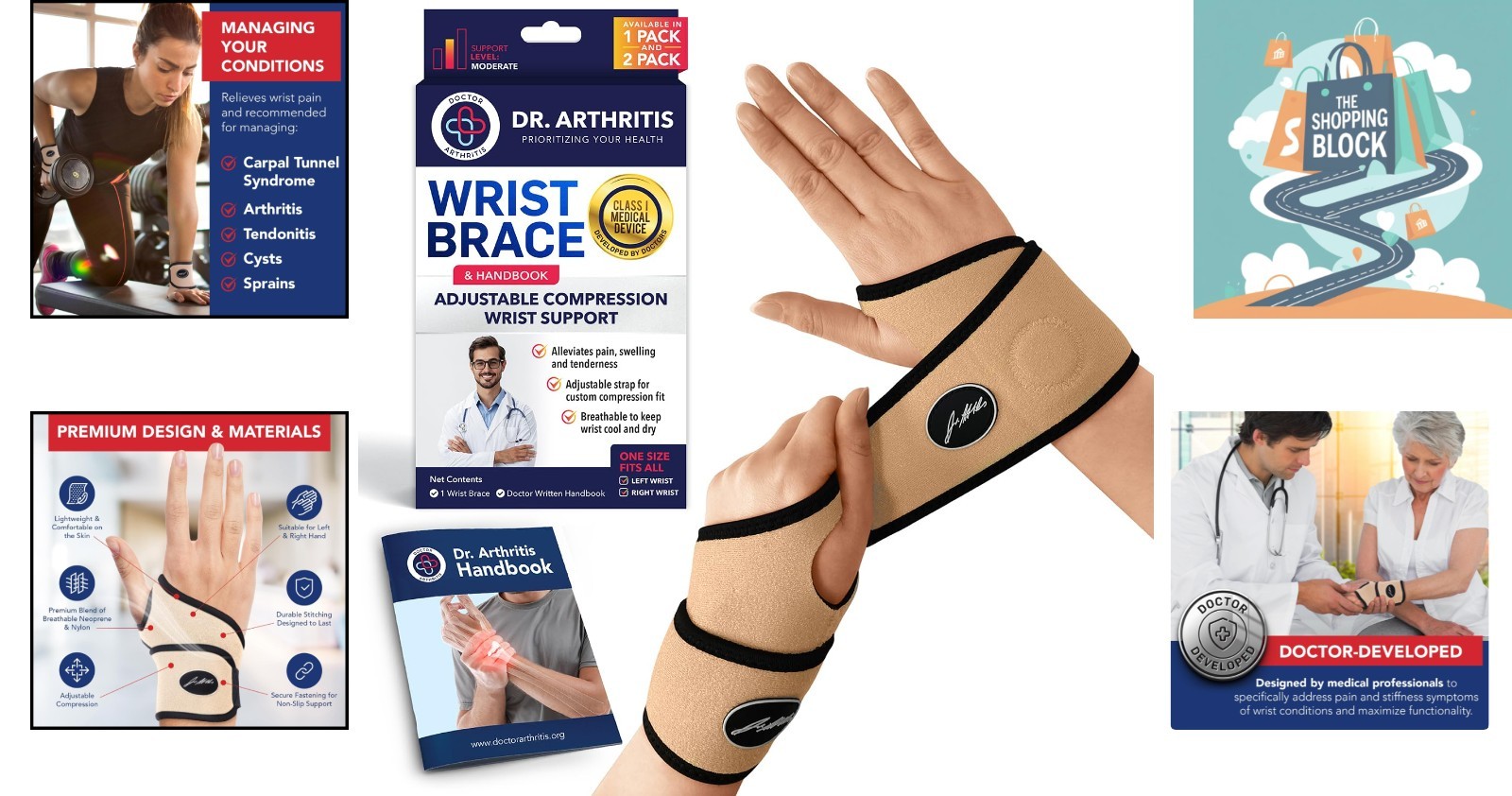 Doctor Developed Wrist Brace 2 Pack for Carpal Tunnel & Arthritis, Nude, Adult