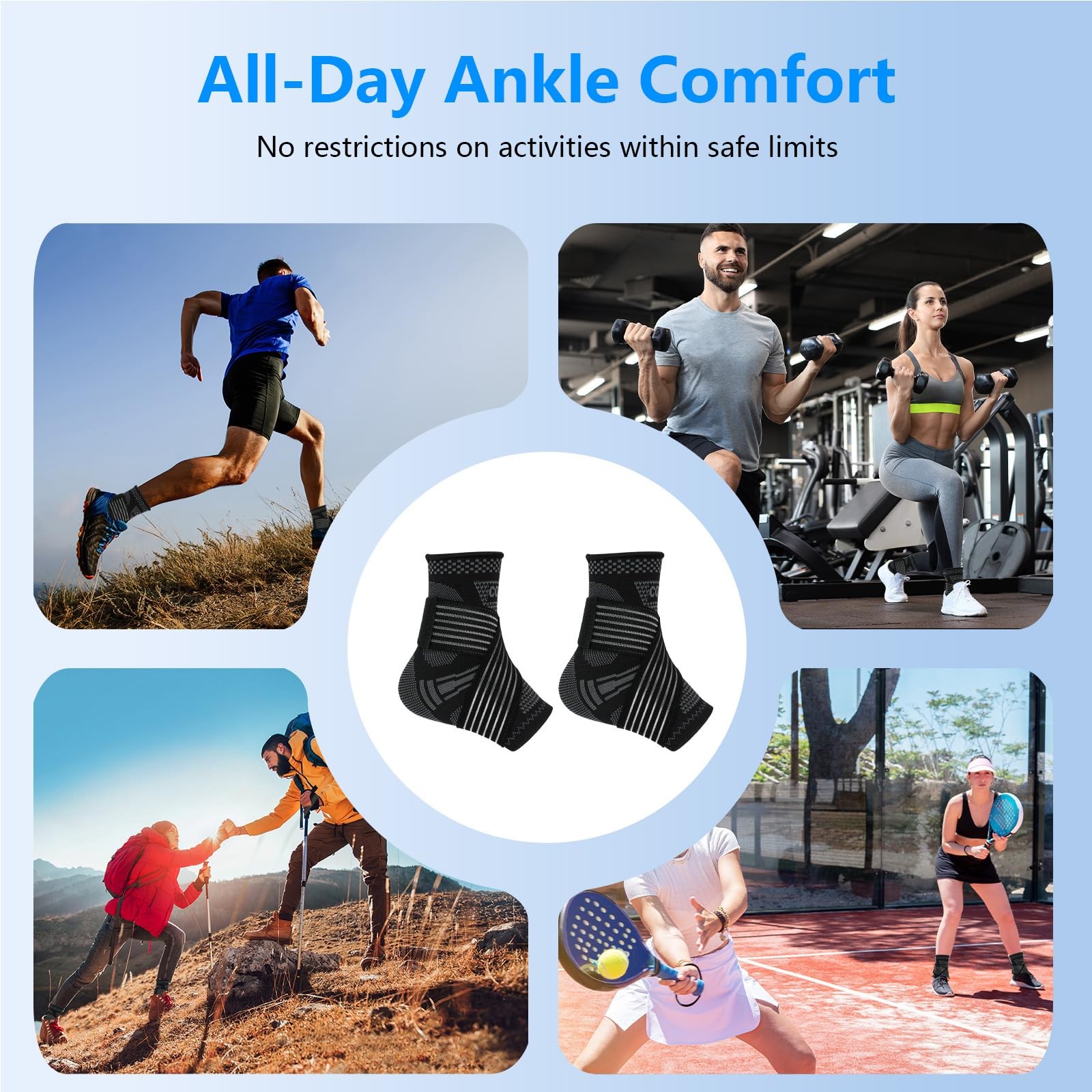 DRNAIETY 1 Pair Copper Ankle Brace for Men & Women – Adjustable Large, Black