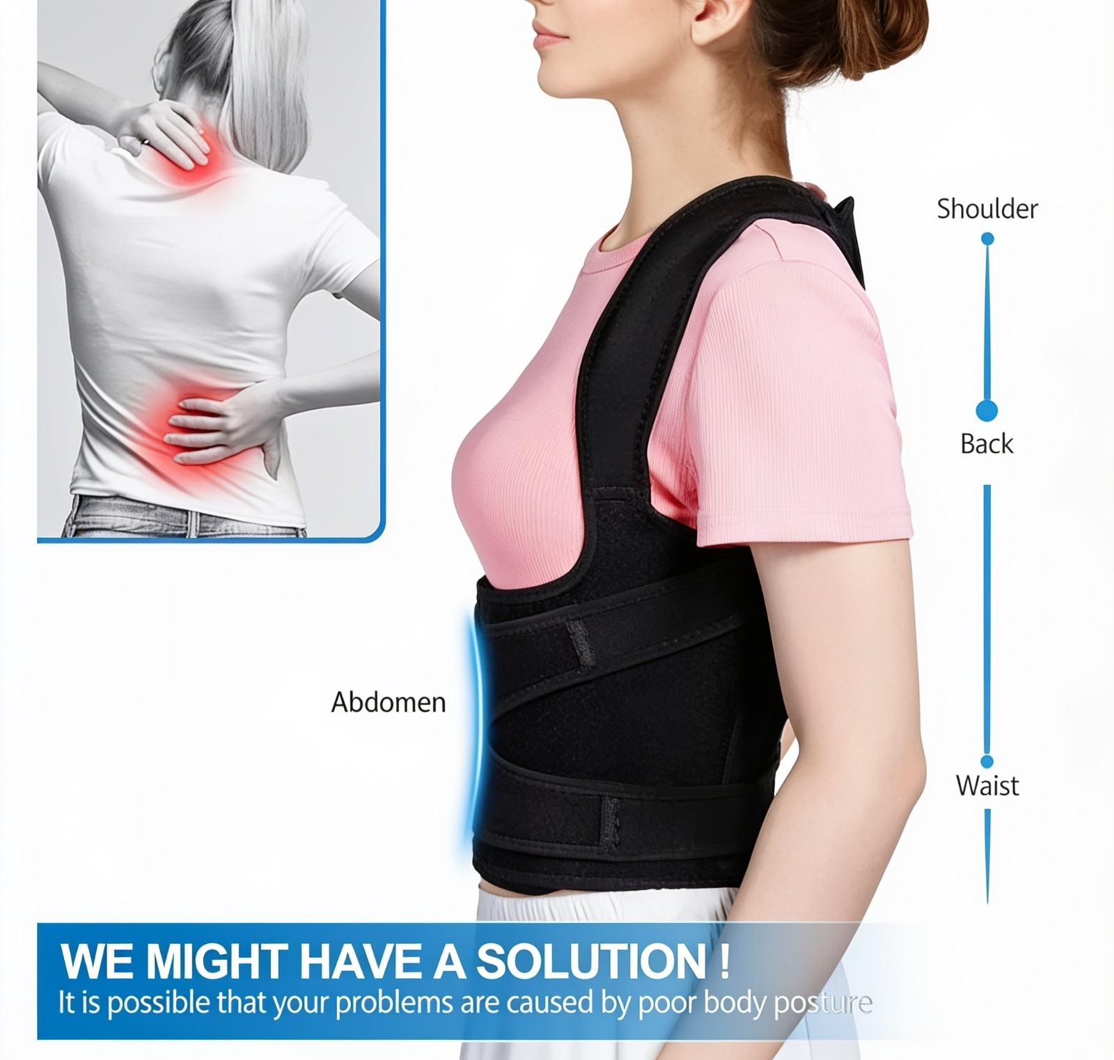 Back Brace Posture Corrector Adjustable Full Back Support Shoulder Straightener