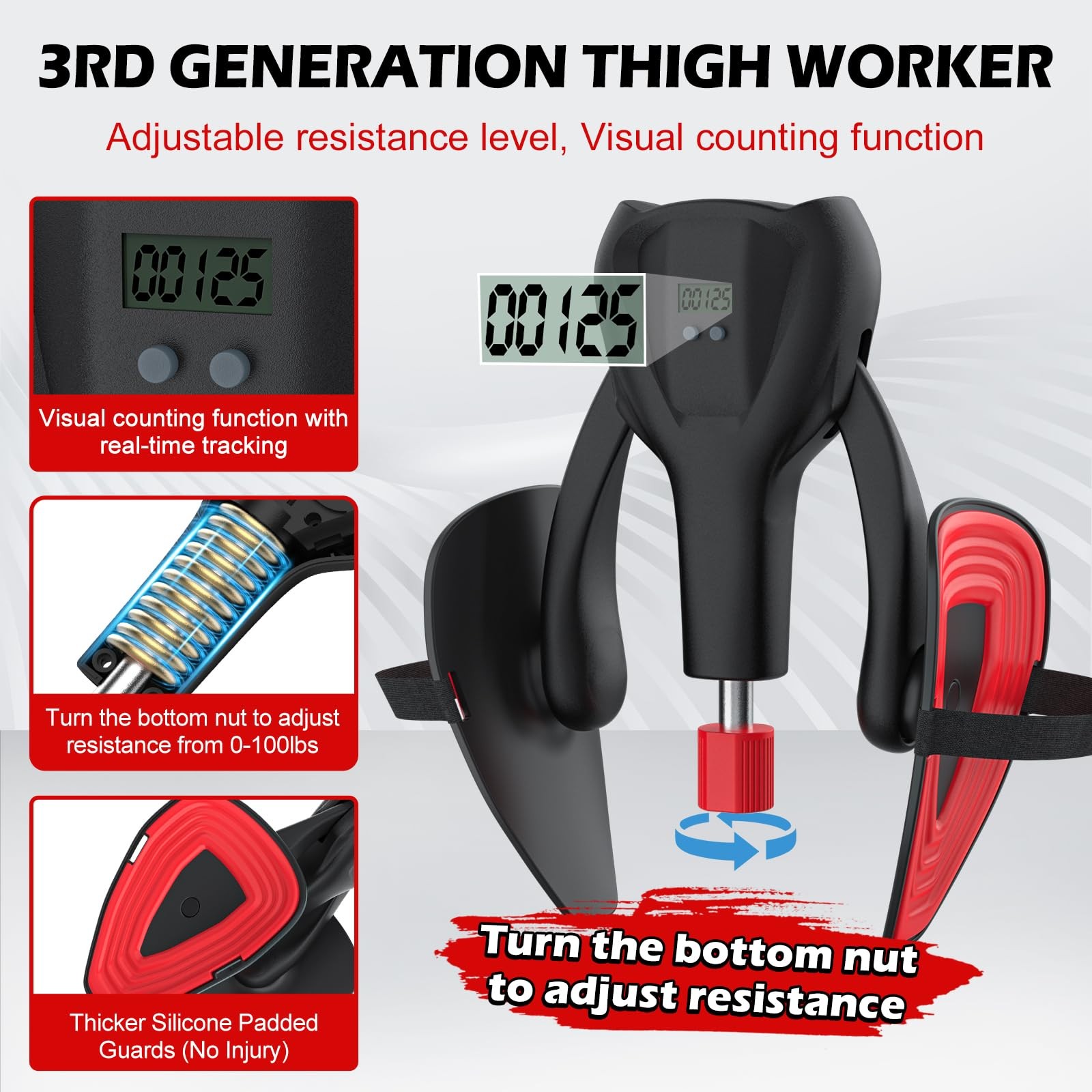 3rd Gen Thigh-Train 0-100 lbs Adjustable Resistance Inner Thigh Train Black