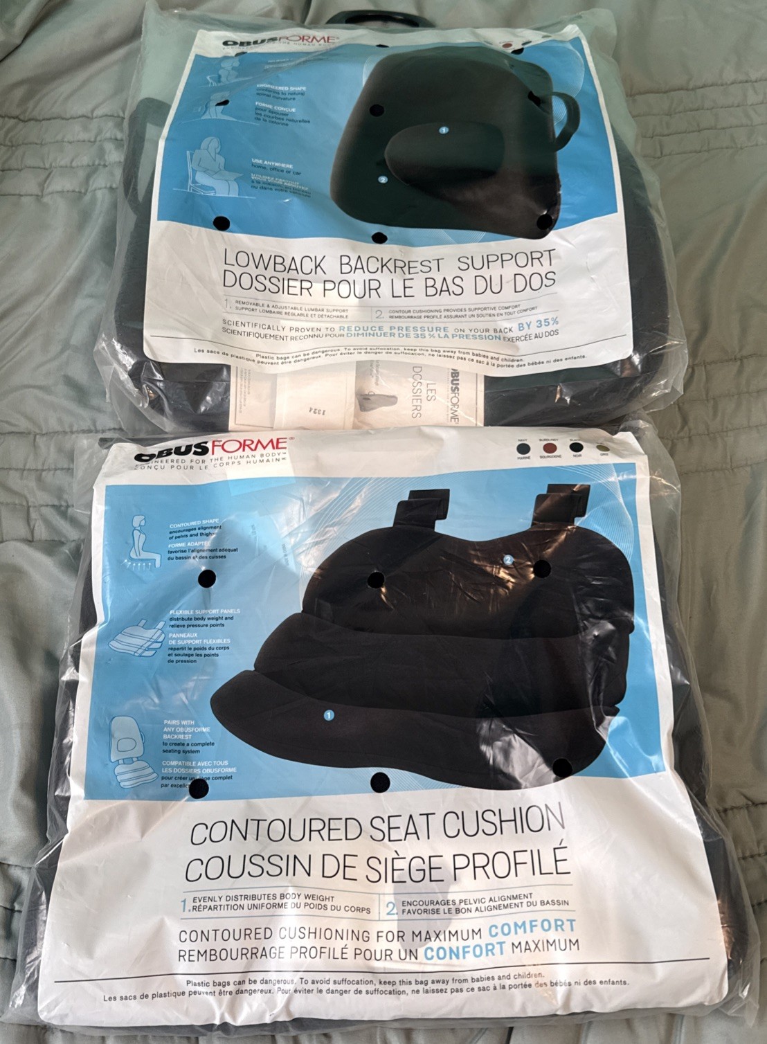 ObusForme Lowback Backrest Support & Contour Seat Cushion EUC Lot Of 2