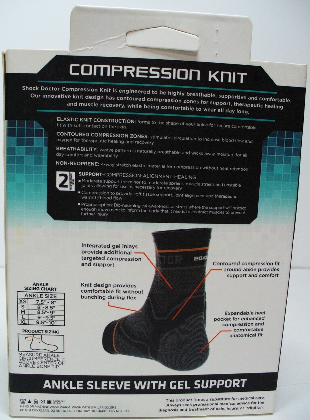 Shock Doctor Compression Knit Ankle Sleeve with Gel Support – Black/Gray XS