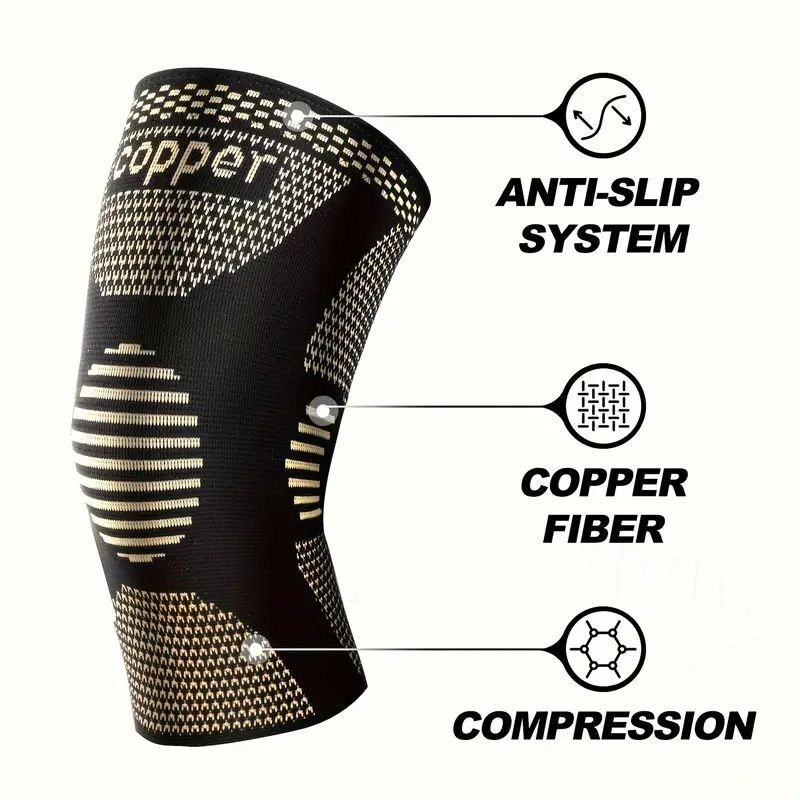 2pcs Copper Knee Sleeves Compression Brace Support Sport Joint Injury Pain Gym+