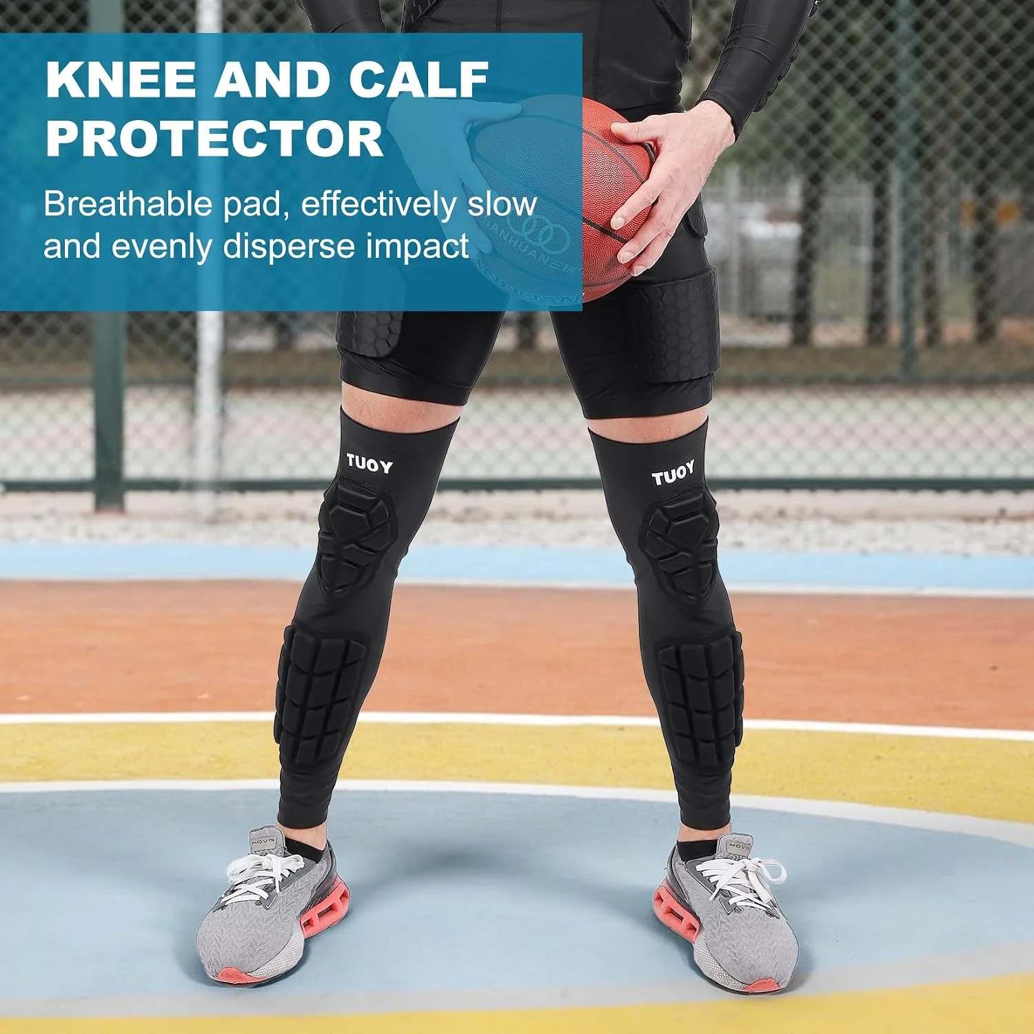 Padded Knee & Shin Guards Calf Pads Protector Compression Leg Sleeve Knee Brace