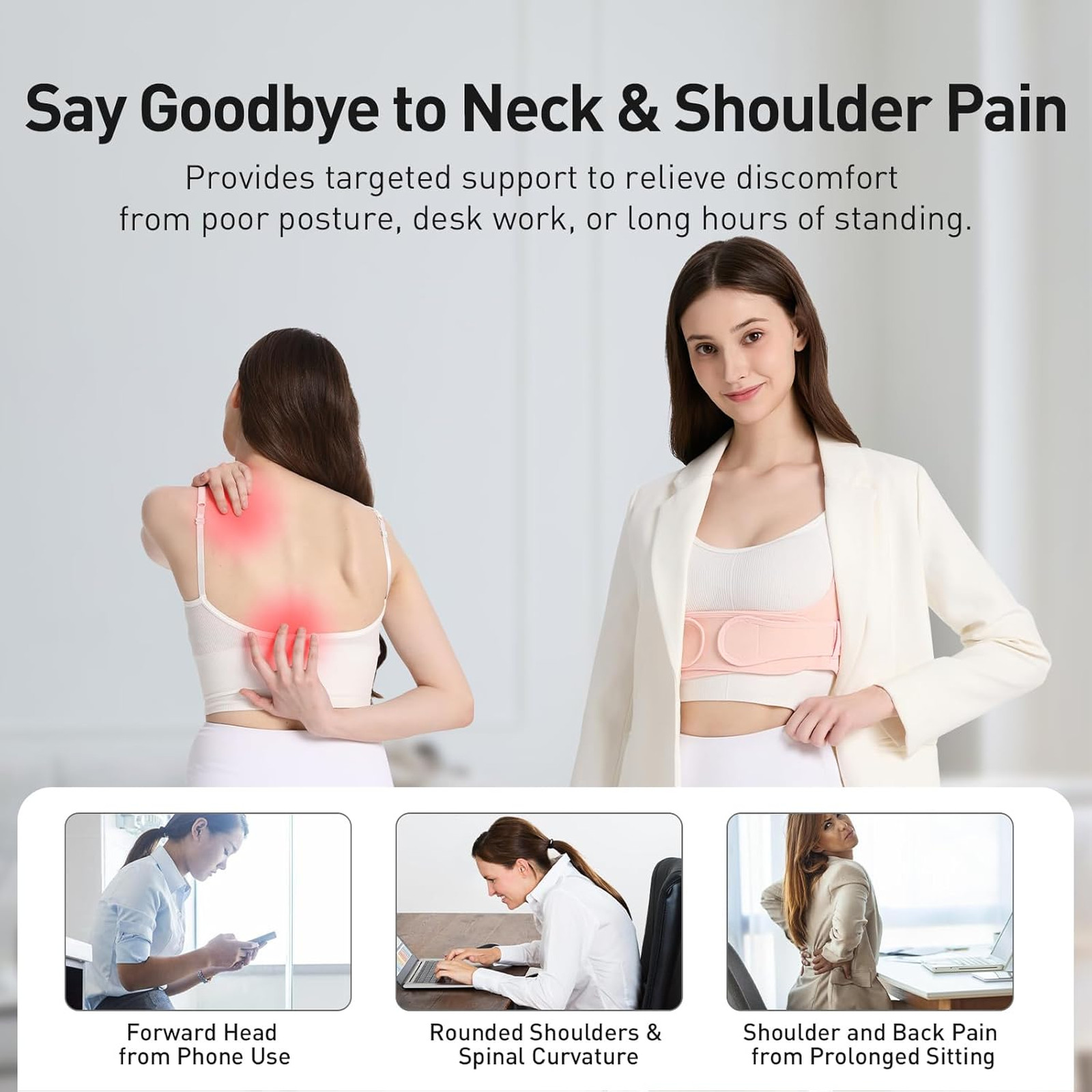 Posture Corrector for Women Back Brace Support Belt S M Pink, Adjustable