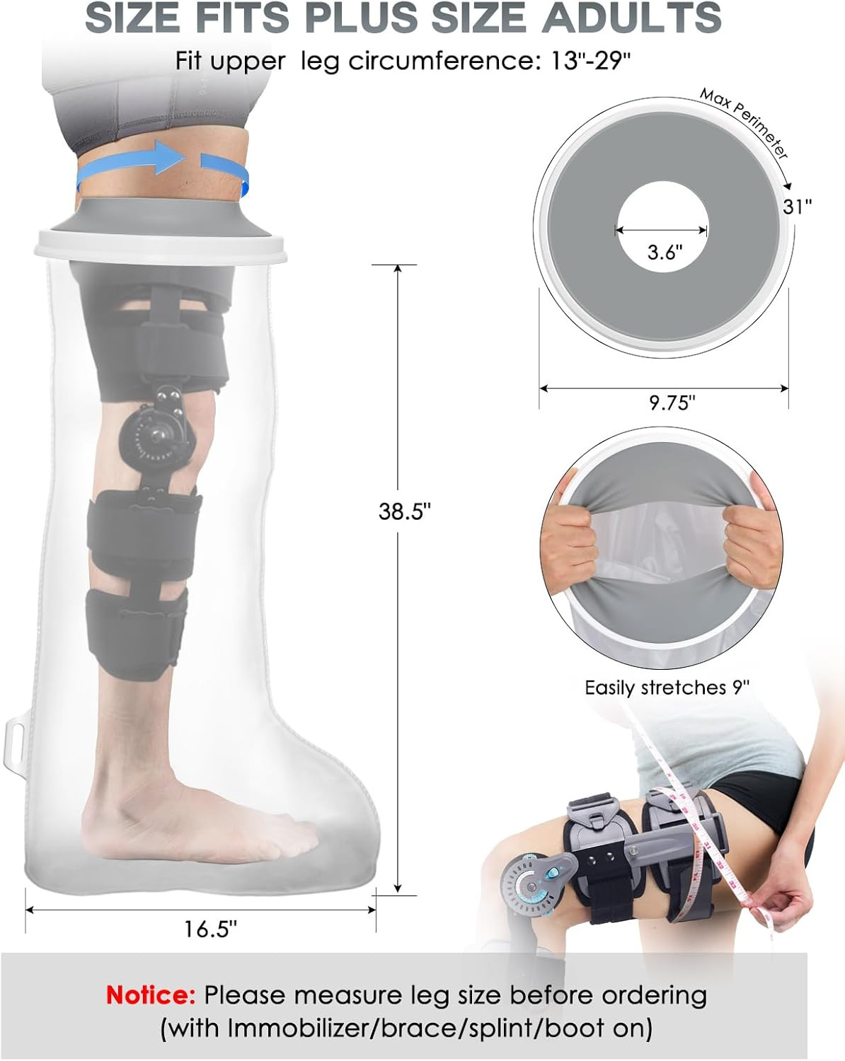 Waterproof Extra Wide Full Leg Cast Cover for Shower after Knee Surgery with …