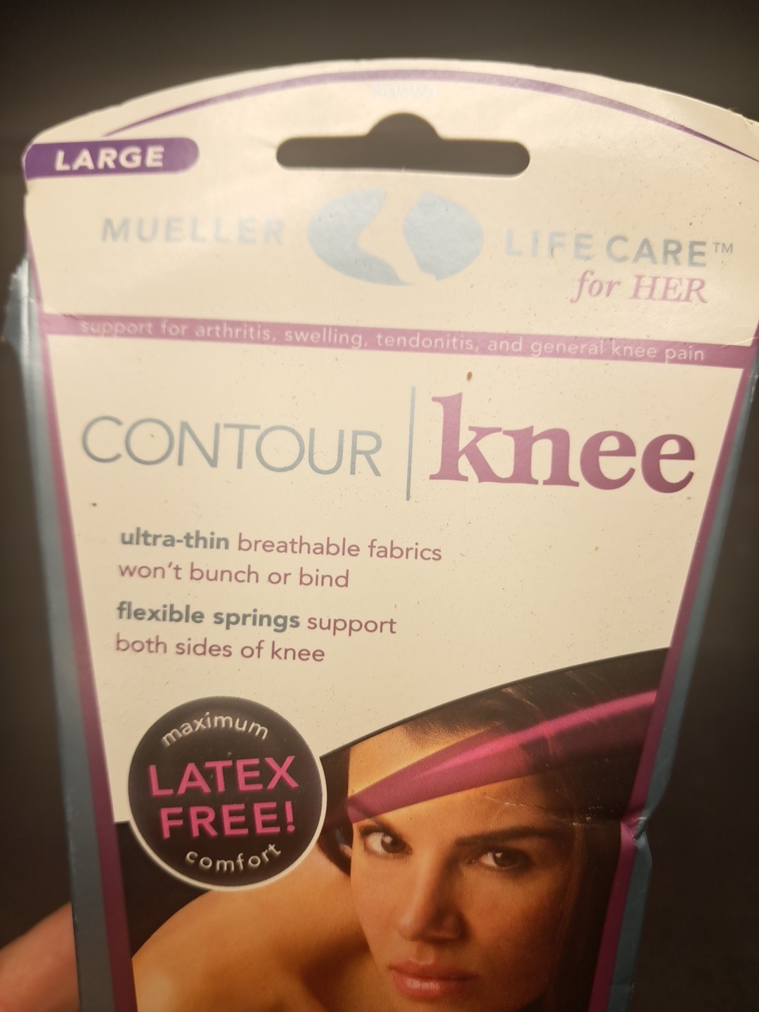 💯 Mueller Life Care Contour Knee Brace Large Latex Free Flexible Springs Women