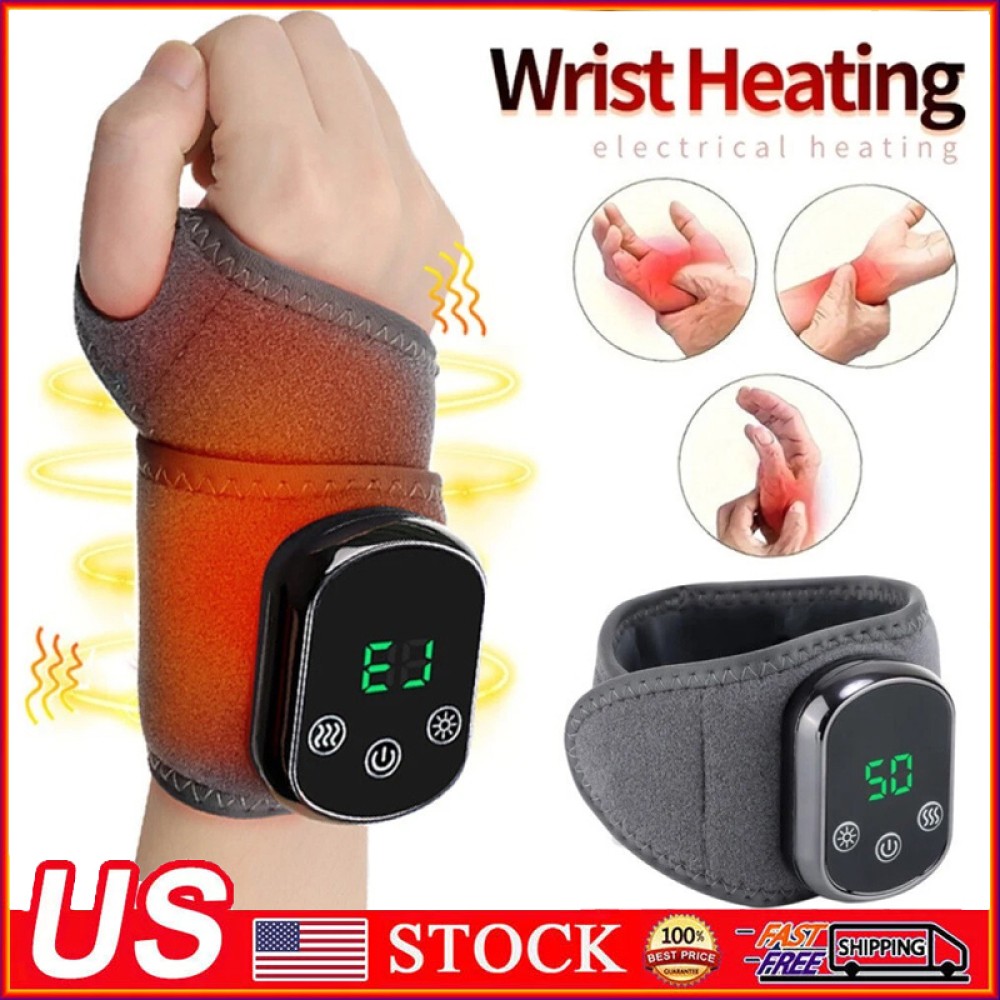 USB Rechargeable Heated Wrist Massager with Vibration Hand Brace for Pain Relief