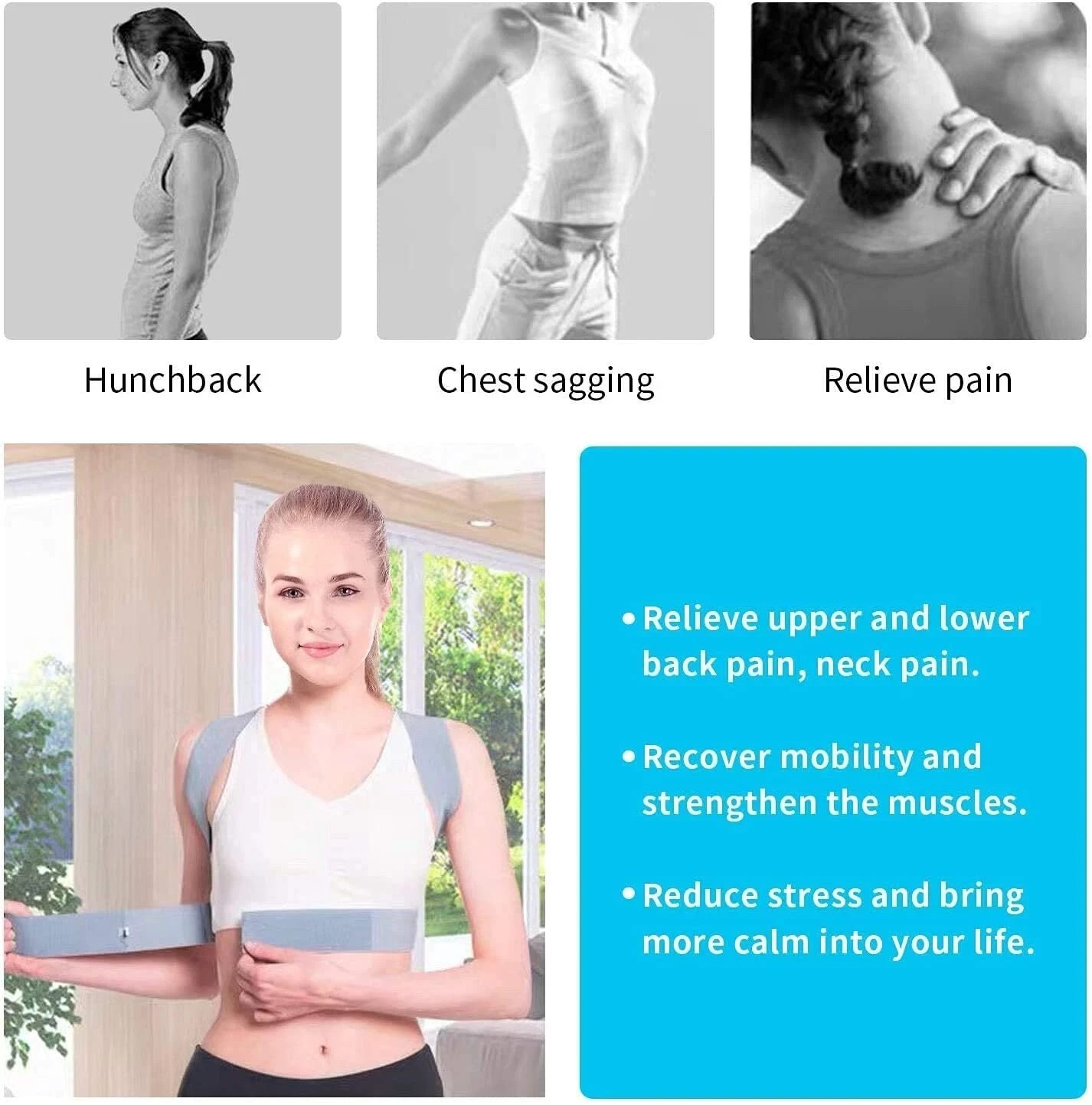 Back Brace Posture Corrector, Shoulder Straightener for Upper and Lower back