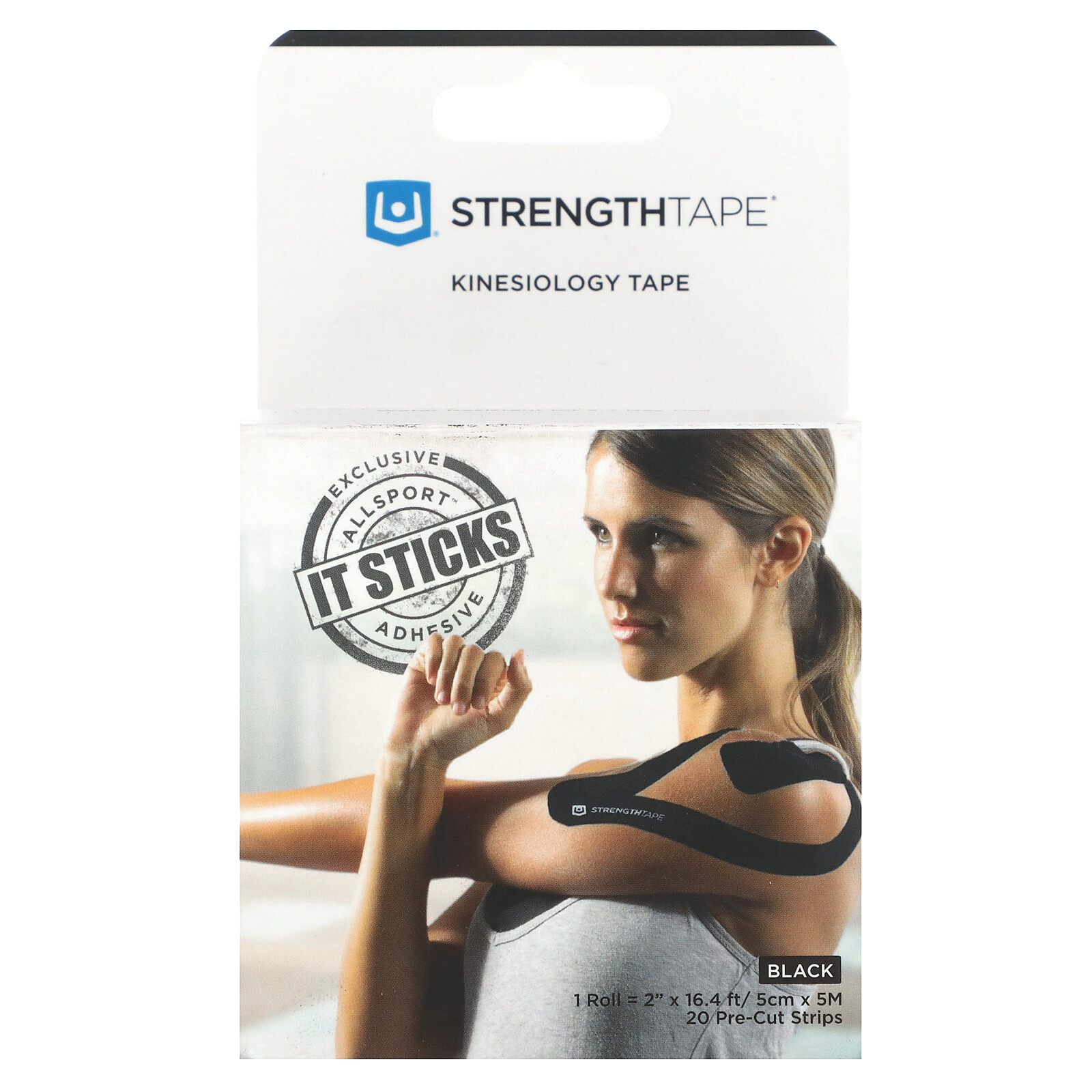 Kinesiology Tape, Black, 20 Pre-Cut Strips