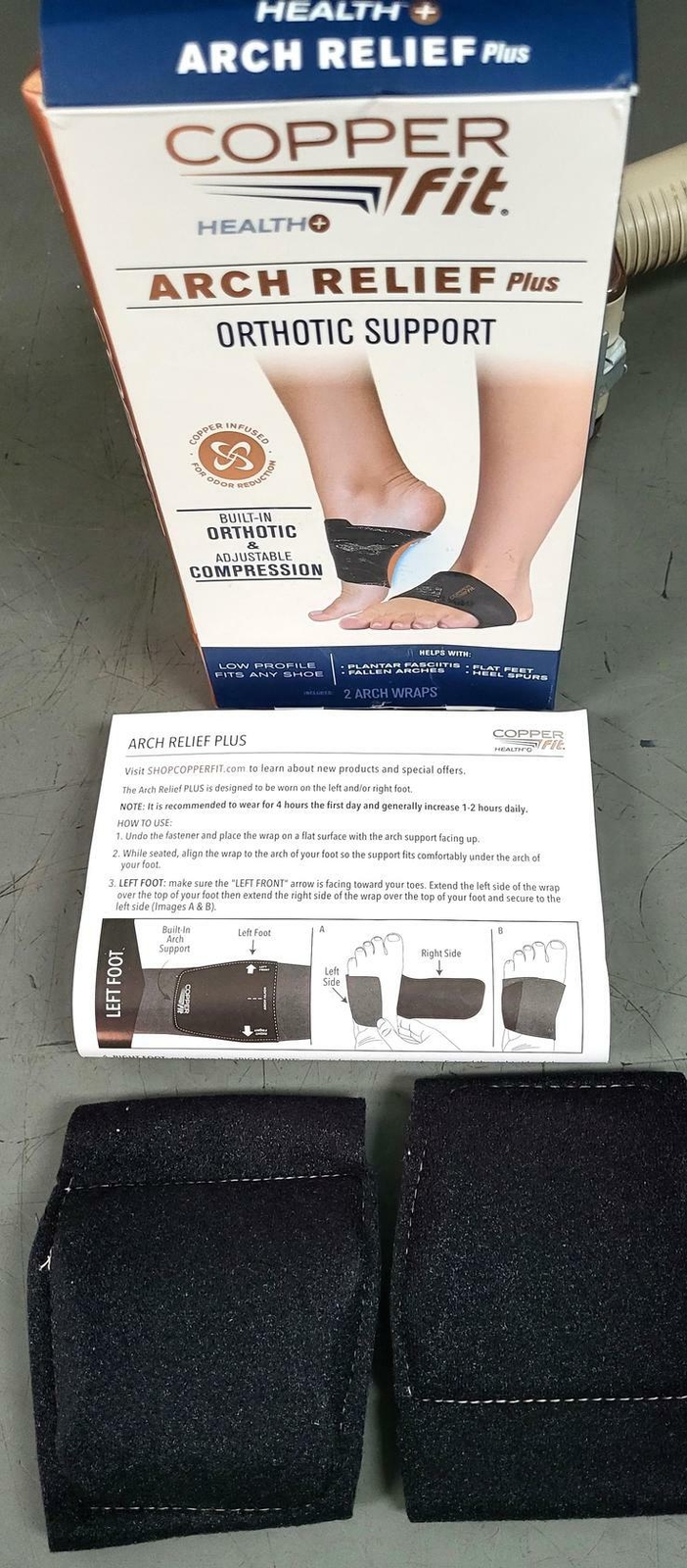 Copper Fit Health Unisex Arch Relief Plus with Built-In Orthotic Support, Black