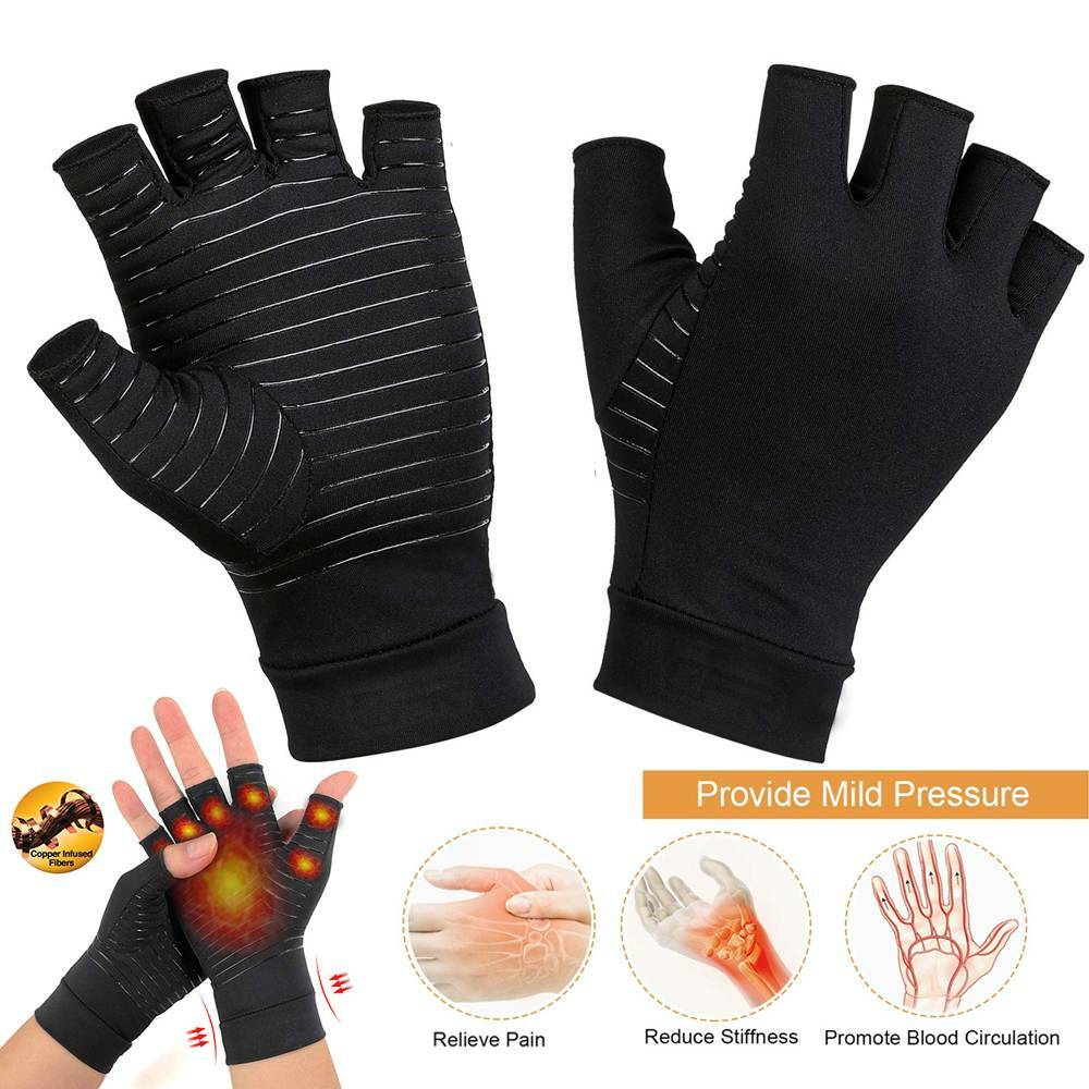 Copper Compression Arthritis Gloves Finger Gym Carpal Tunnel Typing Support Hand