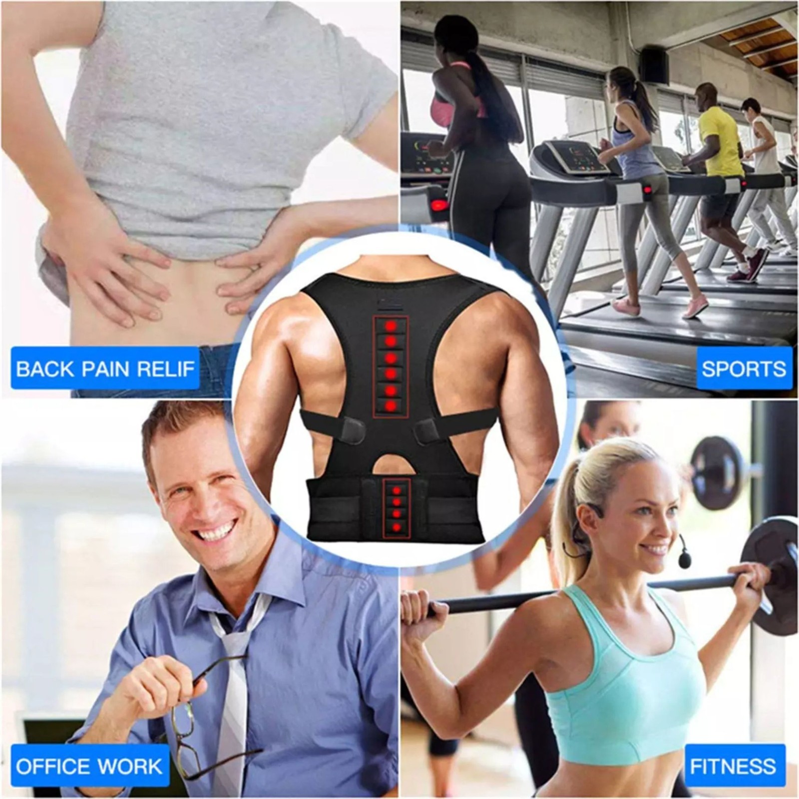 Posture Corrector Support Magnetic Back Shoulder Brace Belt Large Waist 34″-40″