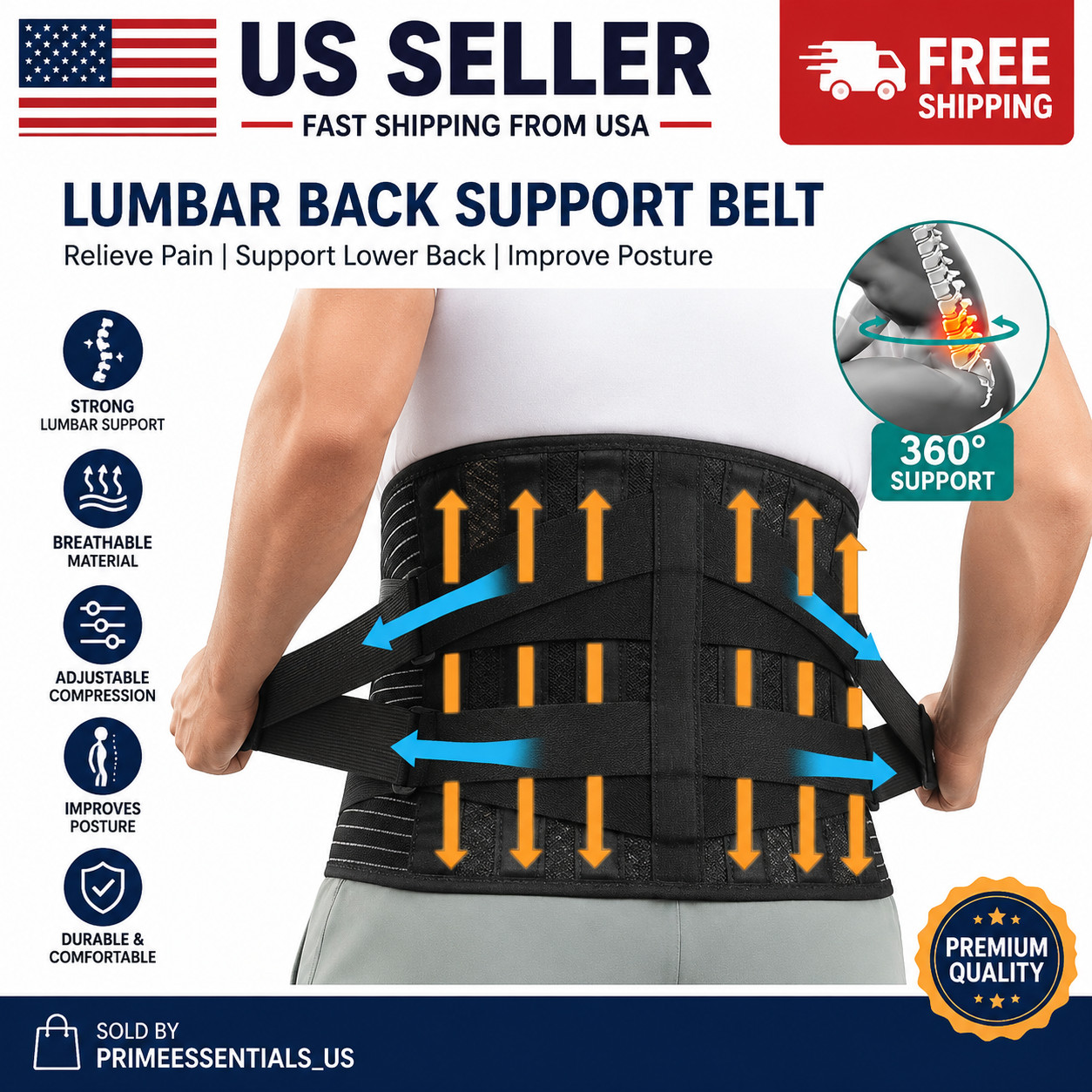 Adjustable Lumbar Support Back Brace Waist Belt for Back Pain Relief Men Women