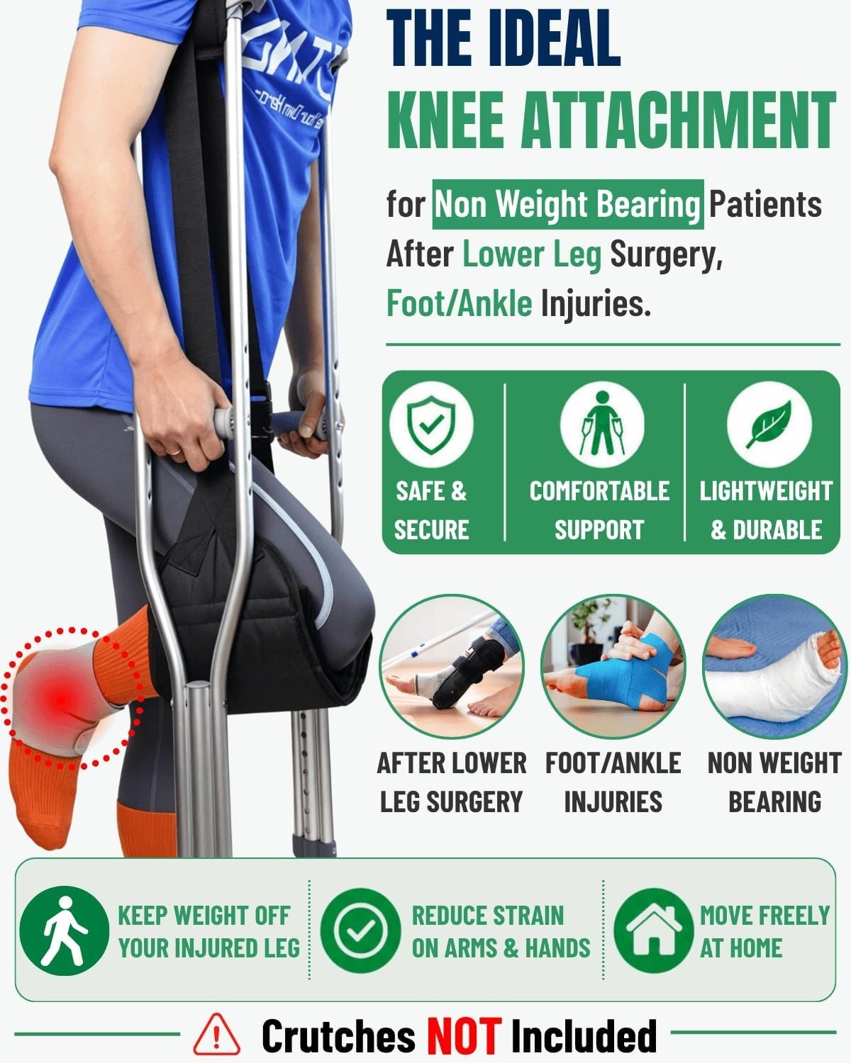 Adjustable Crutch Knee Sling Support Pad for Walking Mobility Aid Cushion