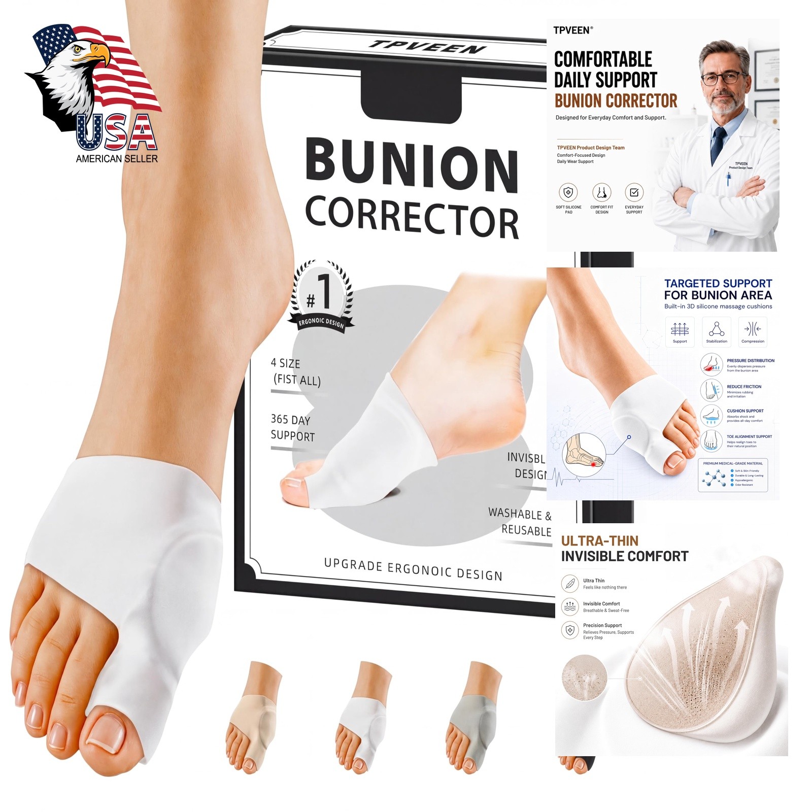 TPVEEN Bunion Corrector White M/W 7.5-9/5-7