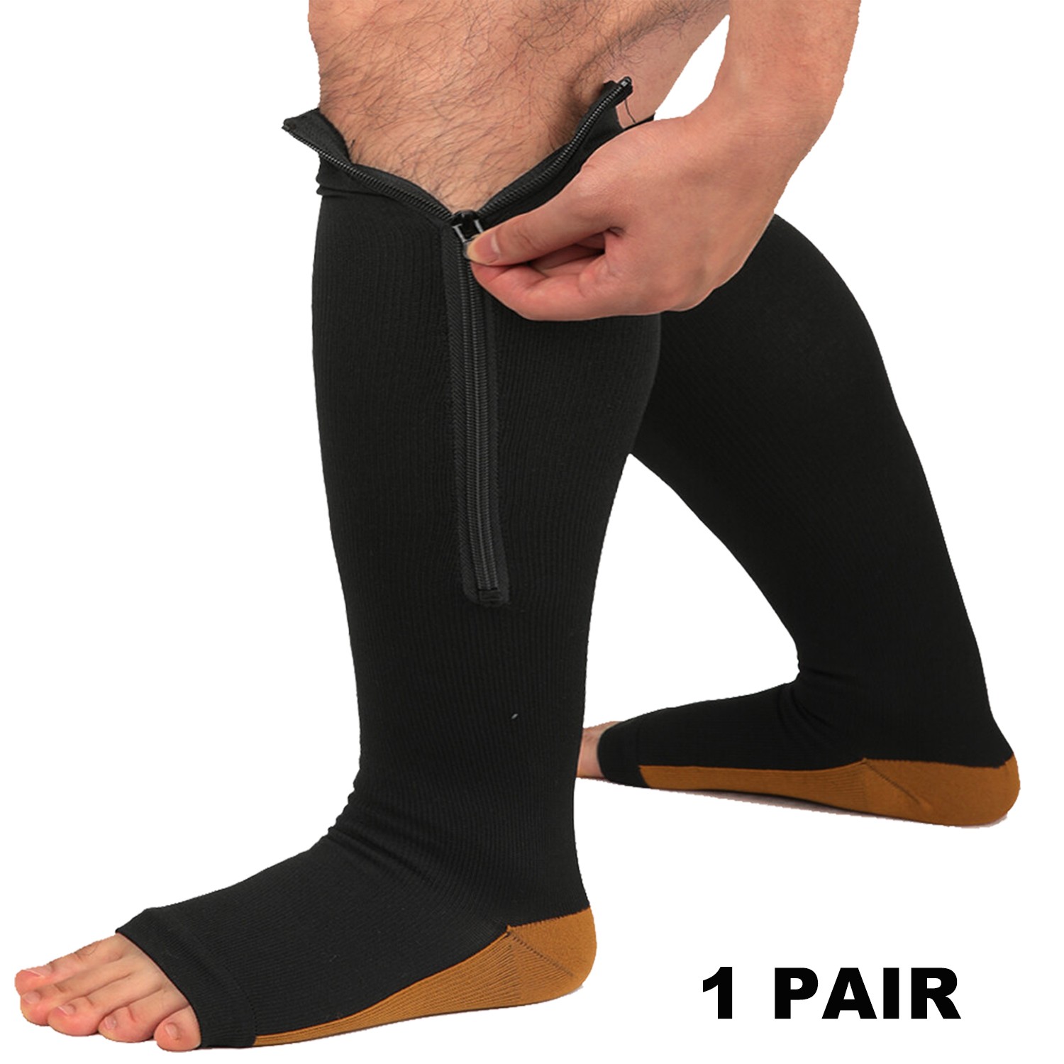 Zipper Compression Socks Graduated 20-30mmHg Flight Stockings Open Toe Support