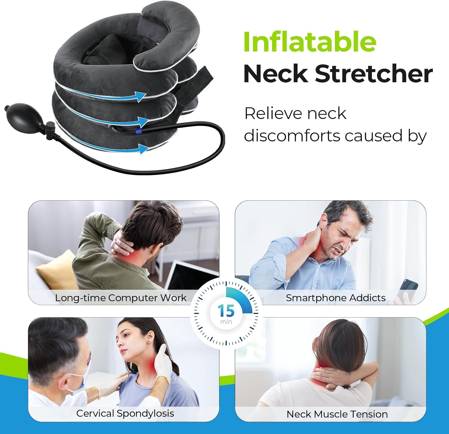 Inflatable Neck Stretcher Cervical Traction Cervical Stretcher W/ 3-Layer Design
