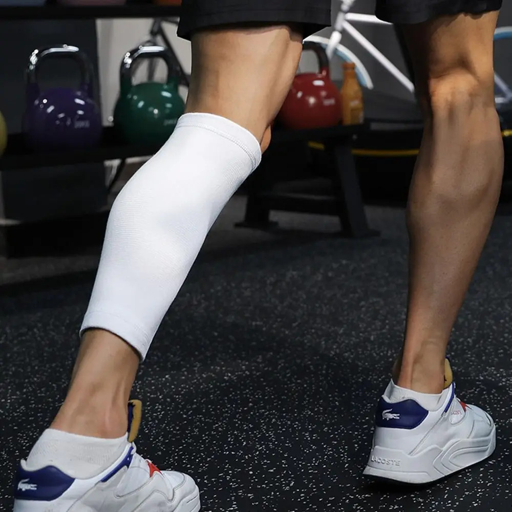 New White Calf Support Elastic Knitting Compression Sleeves Breathable Damping S