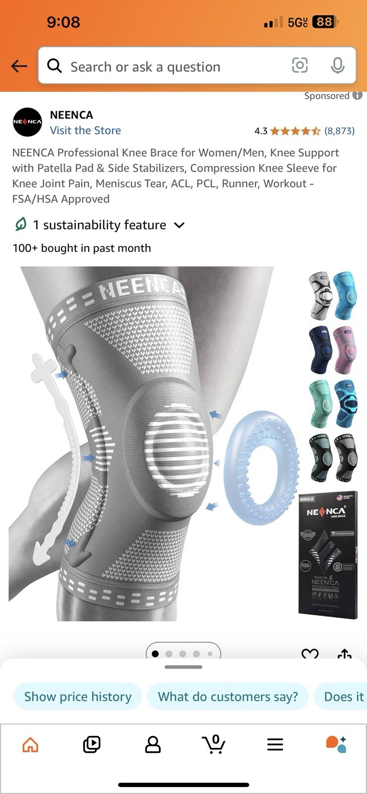 Professional Knee Brace for Women/Men, Knee Support with Patella Pad Size M Gray
