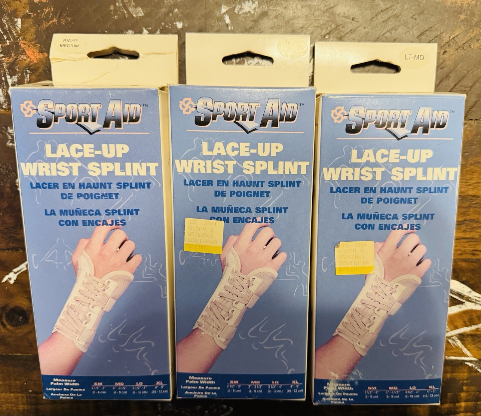 NIB Sport-Aid Lace up wrist Splint Right & left Size MEDIUM Lot Of 3