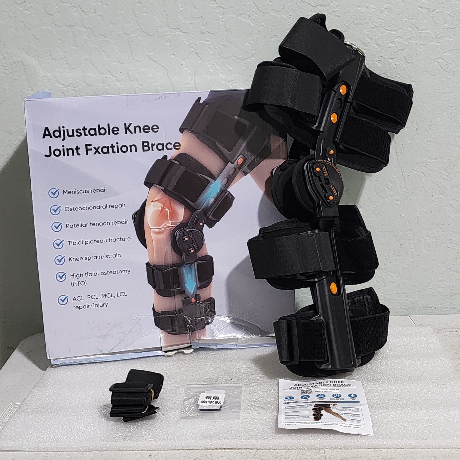 Adjustable Hinged Knee Brace Joint Fixation Support ACL MCL Post-Op Rehab