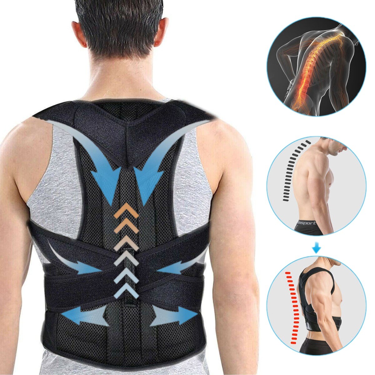 Adjustable Back Posture Corrector Straightener Support for Back, Shoulder & Neck