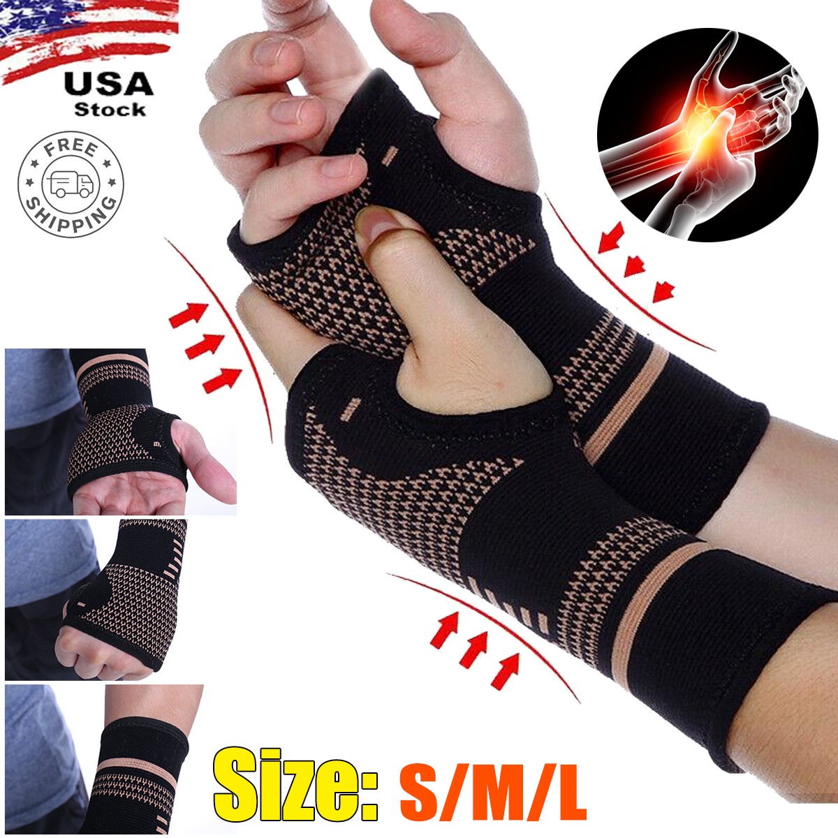 2 PACK Copper Wrist Compression Sleeves, Comfortable & Breathable for Arthritis